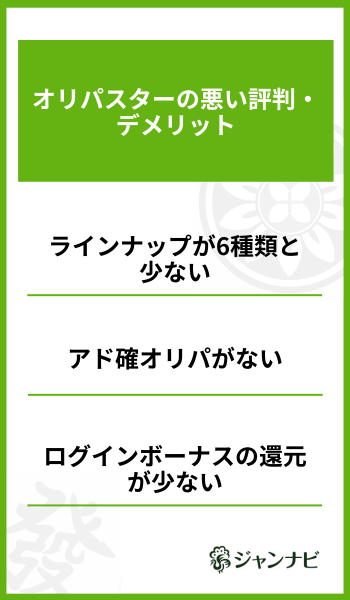 オリパスターの悪い評判・デメリット