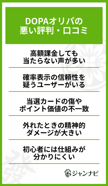 DOPAオリパの悪い評判・口コミ